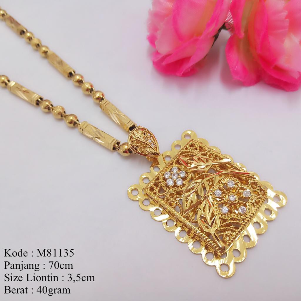 [BAYAR DITEMPAT] T81135 Kalung Set Liontin Panjang Imitasi Lapis Emas Cantik Wanita Tiara