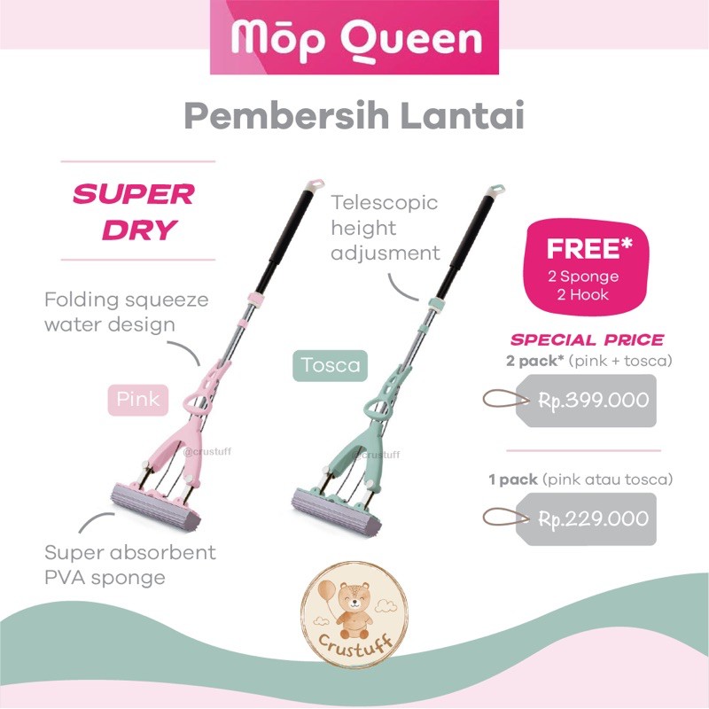 MopQueen Mop Queen PINK / HIJAU TOSCA Stein Steincookware Pel Lantai Sponge Chamois