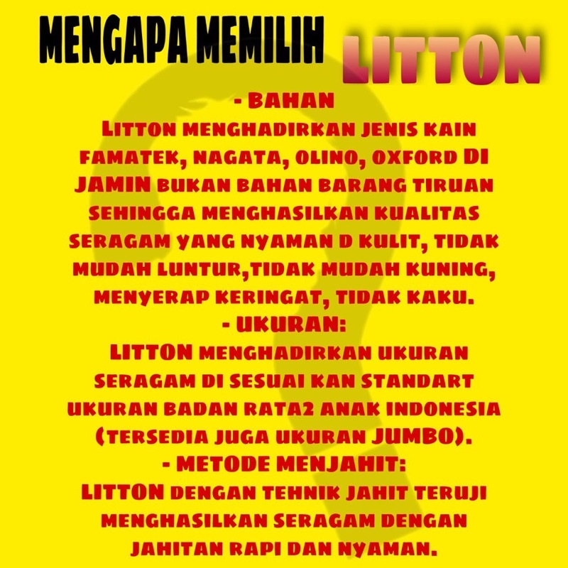 Seragam kemeja lengan panjang PUTIH Litton POLOS SD SMP SMA bahan adem / Hem sekolah putih