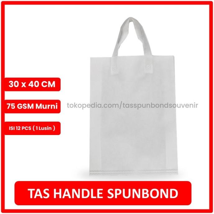 JUAL Goodie bag Spunbond Handle 30x40 Putih Satuan / Tas Spunbond Polos