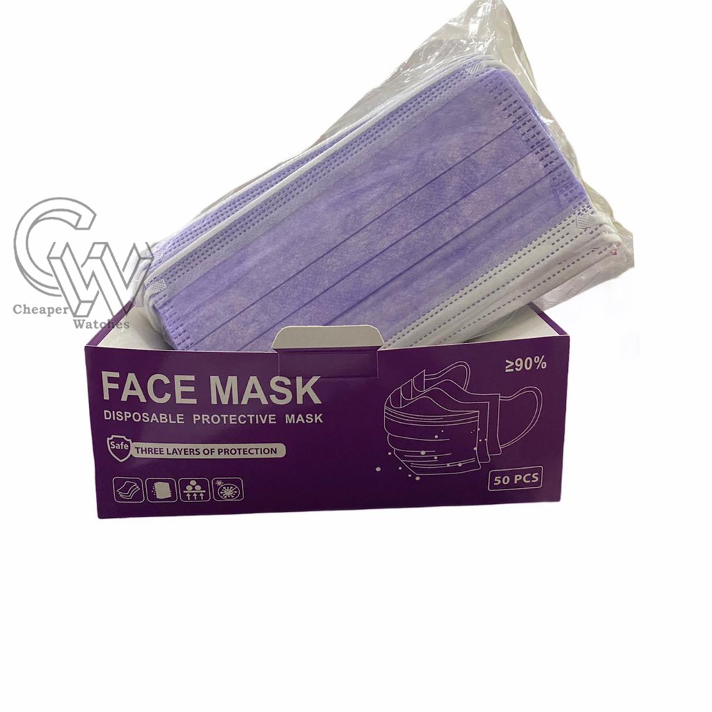 Cheaper-Masker Ungu 3ply Masker Surgical Masker Medis isi 50pcs/1 box FaceMask Disposable Masker Mulut