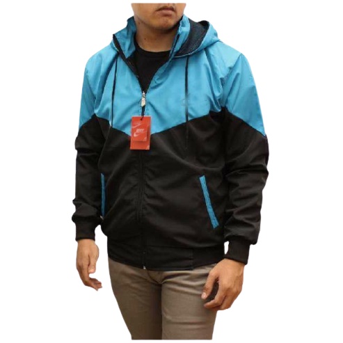 INDO - Jaket Parasut Olahraga Kombinasi | Jacket Lari Jogging Pria/Wanita Hitam Turkis