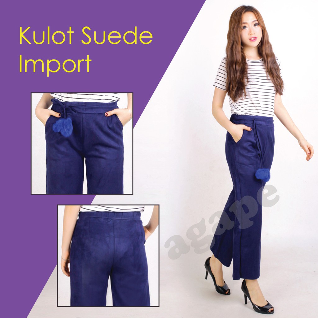  Celana  Panjang Kulot Suede  import  fashion wanita cewek 