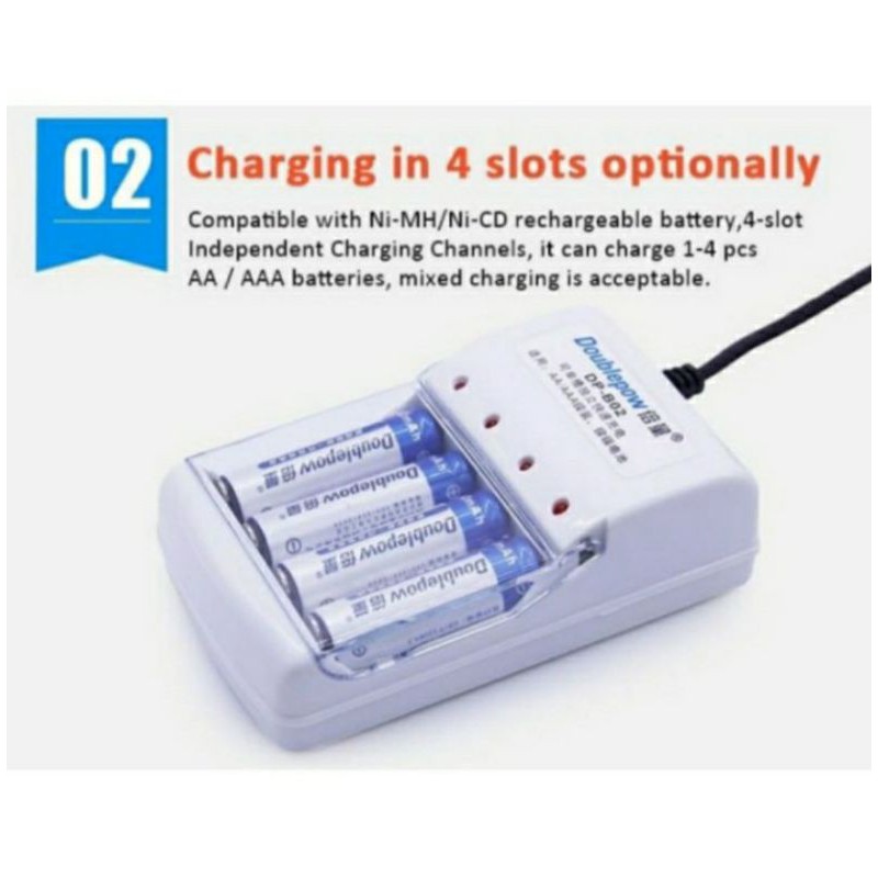 Paket Battery Charger Slot 4 Plus 4 Buah Baterai Cas AA 1200mAh Grosir