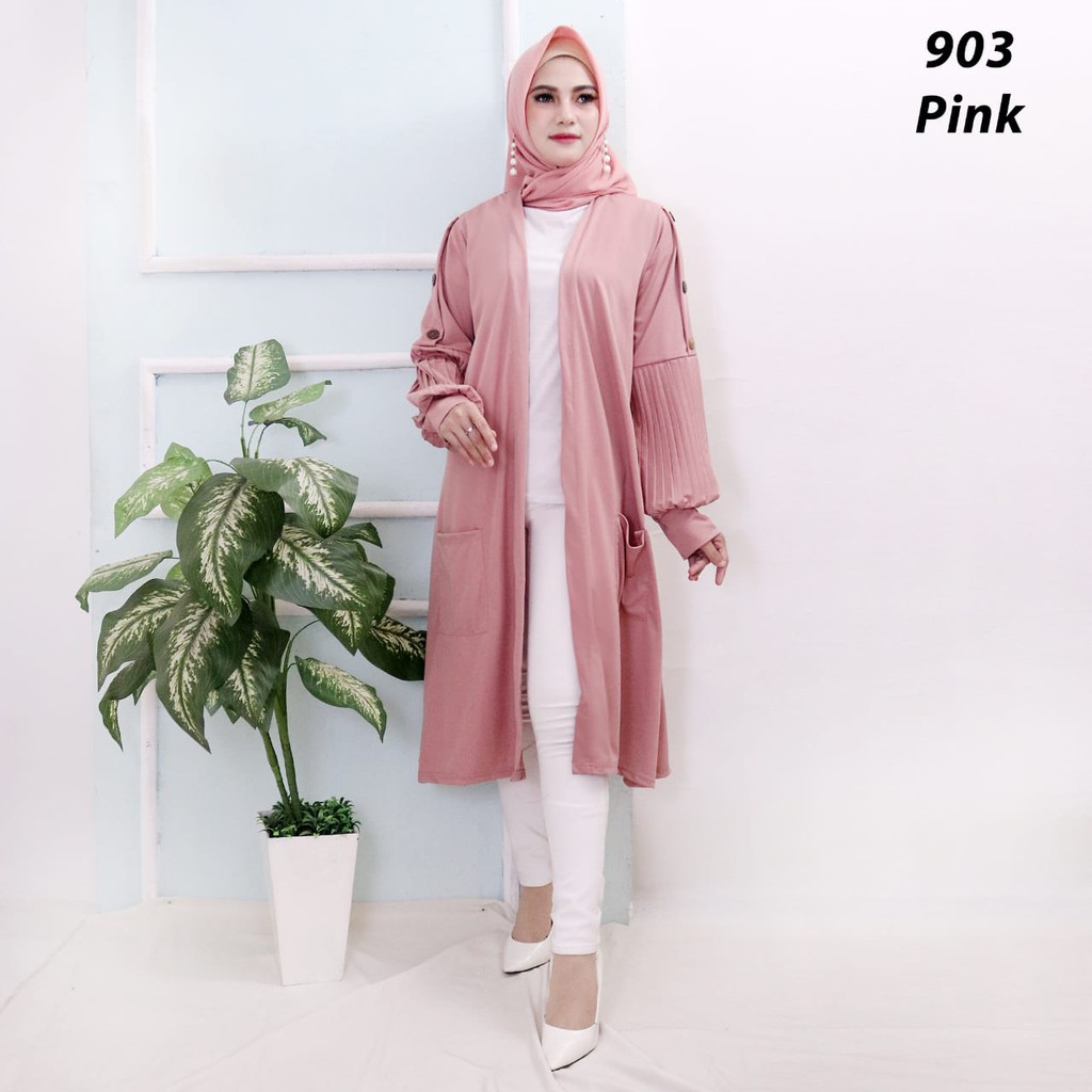 Long Cardigan Outer Panjang Wanita 903 Tangan Plisket Luaran Panjang Wanita Long Cardi Oversize