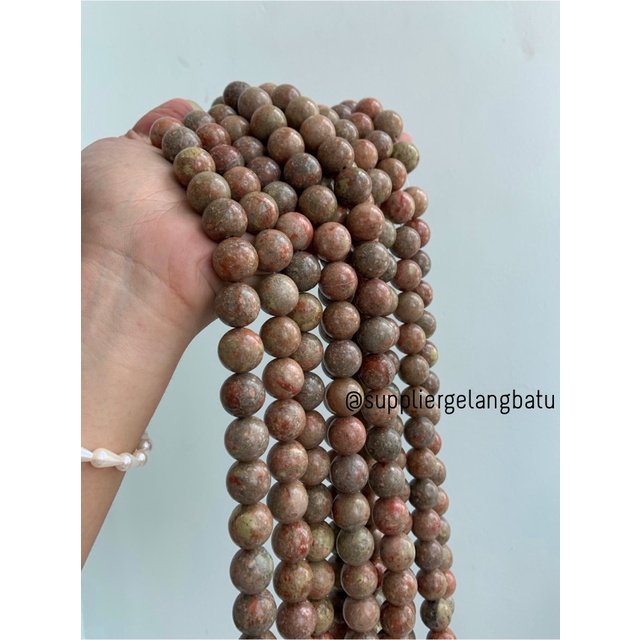 batu 16mm unakite kilap grade natural aksesoris gelang kalung batu