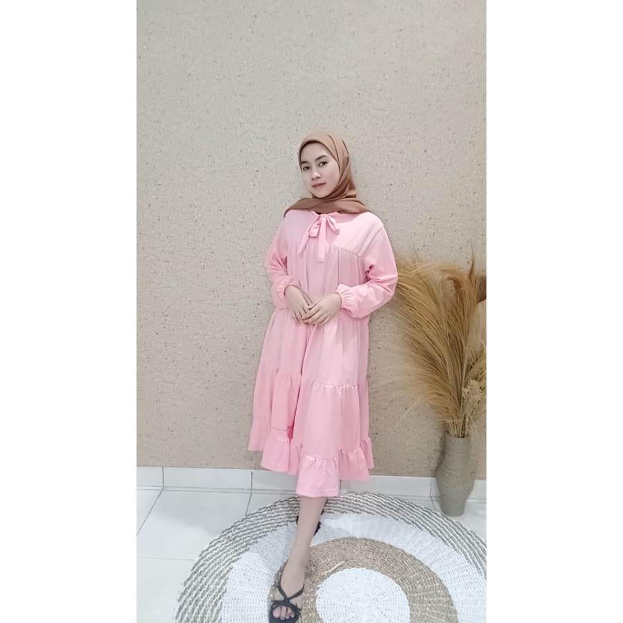 FN - Rachel Midi Dress / Long Tunik Wanita Terbaru / Gamis Polos Murah / OOTD Muslim / Kekinian