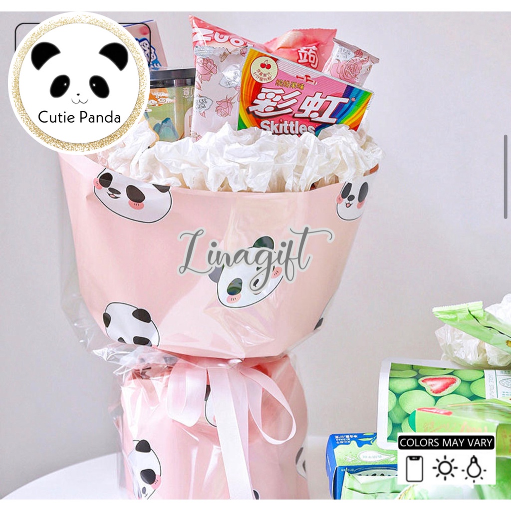 ( 5 LEMBAR ) CUTIE PANDA - FLOWER WRAPPING PAPER KOREAN CELLOPHANE KERTAS BUNGA CUTE FLORIST BOUQUET BUKET