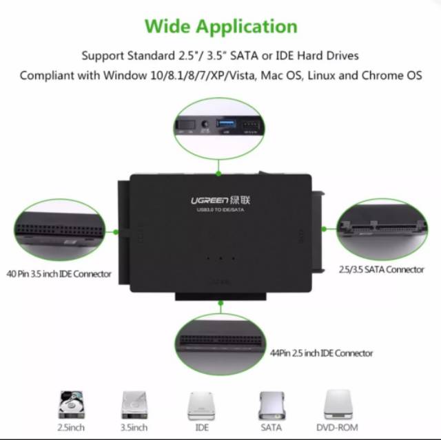 Ugreen Adapter Konverter Usb 3.0 to IDE SATA 2.5 3.5 SSD HDD CD DVD ROOM HARD DISK ORIGINAL