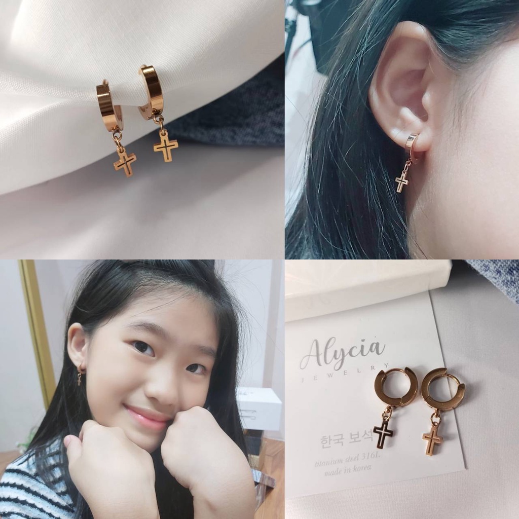 anting anak salib anti karat bisa untuk dewasa juga titanium lengkap box