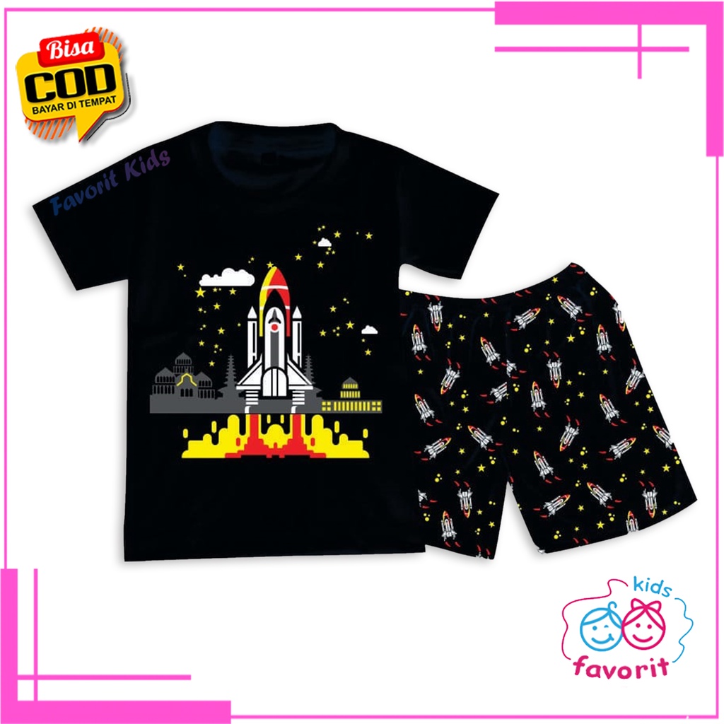 Favorit kids Setelan baju tidur anak laki laki lengan pendek celana pendek gambar roket kartun