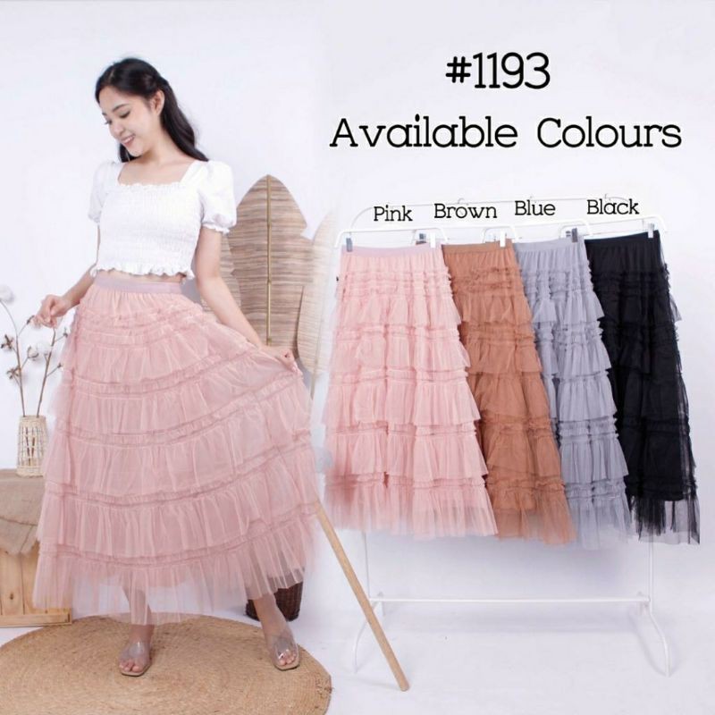 Rok Tutu Wanita Maxi Skirt Susun Tingkat Cantik Polos Premium Import