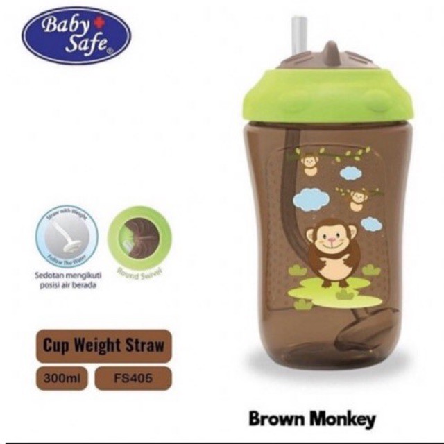 Baby Safe Cup with Weighted Straw 300ml FS405 - Botol Minum Sedotan Bayi Anak Latihan Minum Sedotan Anti Sedak