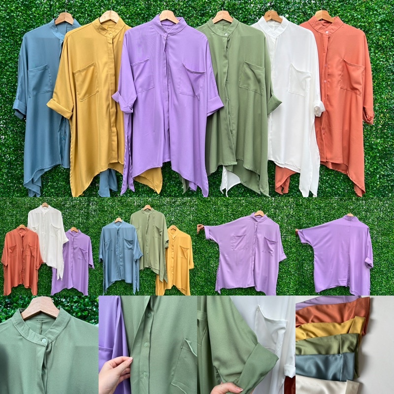 READYBASIC - KEMEJA BLOUSE LENGAN 3/4 BAHAN KATUN BOTTEGA MODEL ASYMMETRIC HIJAB FRIENDLY