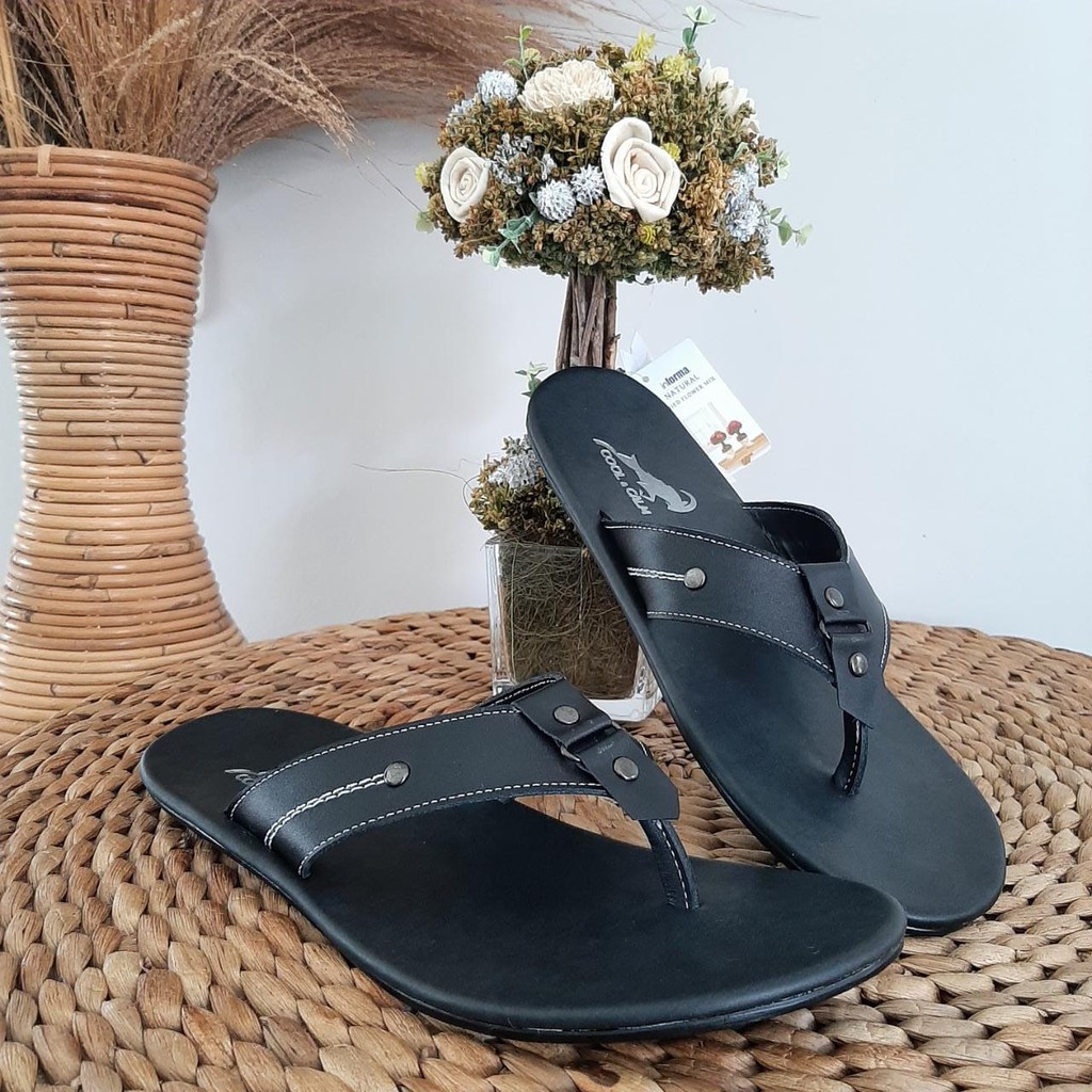 SANDAL KULIT PRIA BROWN TAN KULIT SAPI ASLI ORIGINAL HANDMADE GARUT KASUAL SANTAI