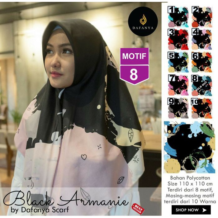 Jilbab Segiempat By DAFANYA Black Armanie Polycotton Motif 8 - Original AB008