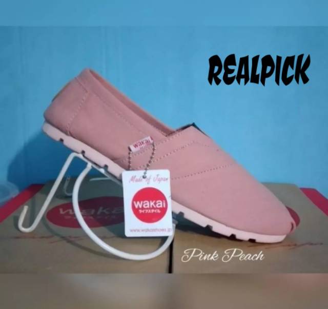 SEPATU SLIP ON WANITA WAKAI FULL PEACH TERMURAH