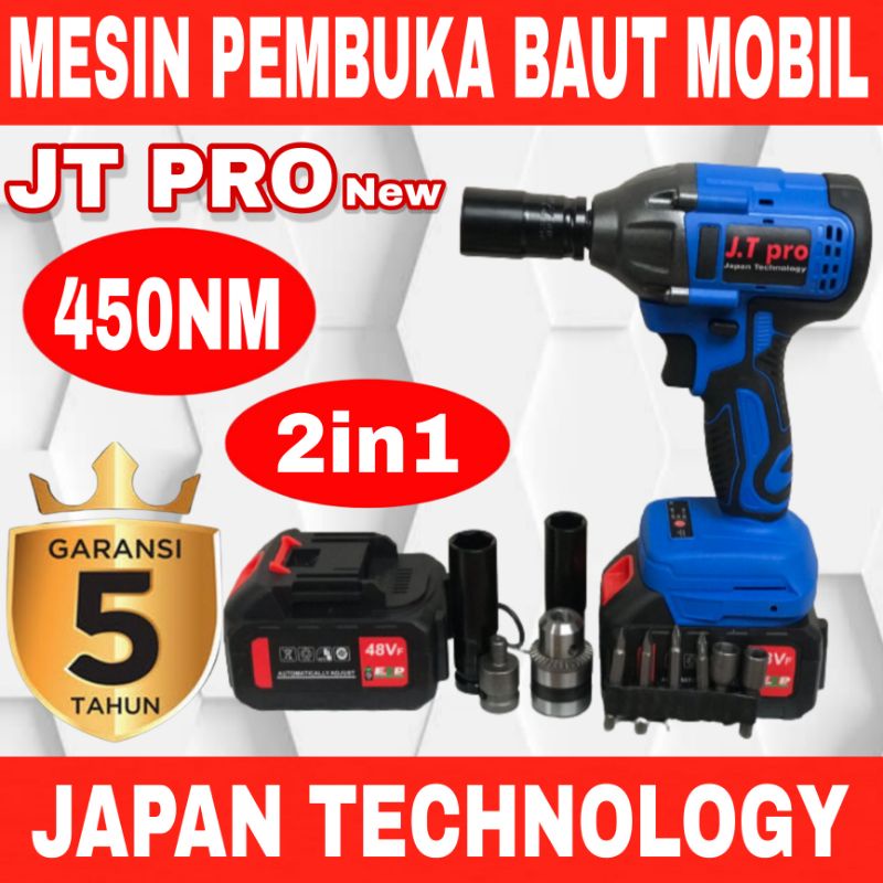 Mesin Bor pembuka Baut mobil 3 kecepatan 2 batrei JT PRO 48v 2in1 bisa buat bor impact wrench cordless garansi 5th versi terbaru by jld
