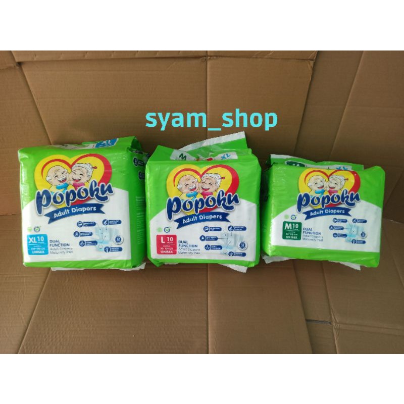 Popoku Perekat Popok Dewasa ukuran M10, L10, XL10, masker isi 10pcs.