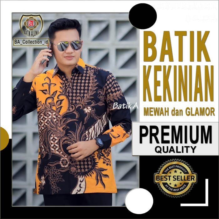 Batik Premium Kemeja Hem Pria Modern Kombinasi Casual Lengan Panjang Prabuseno Kerja Handara Cowok L