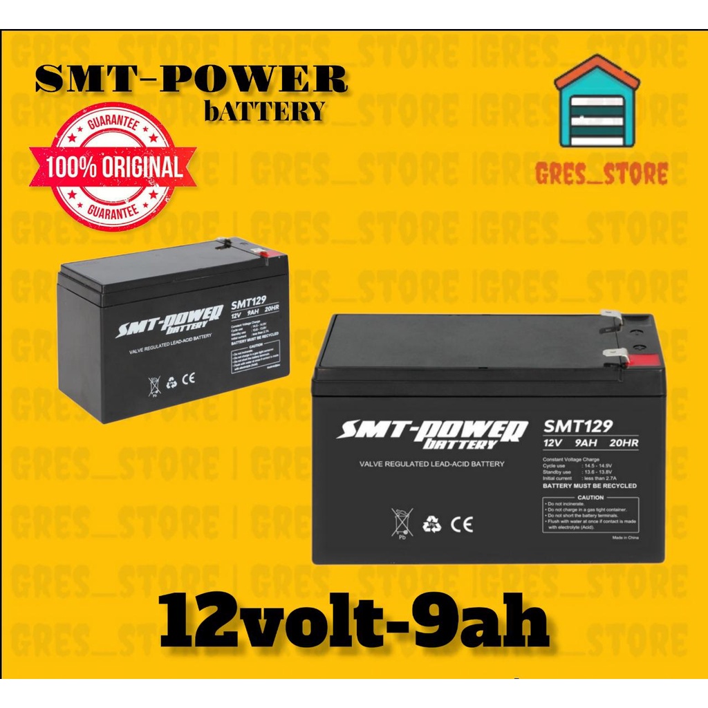 Baterai SMT-Power 12 Volt 9 Ah Aki Kering UPS  VRLA12V Battery SMT 9AH