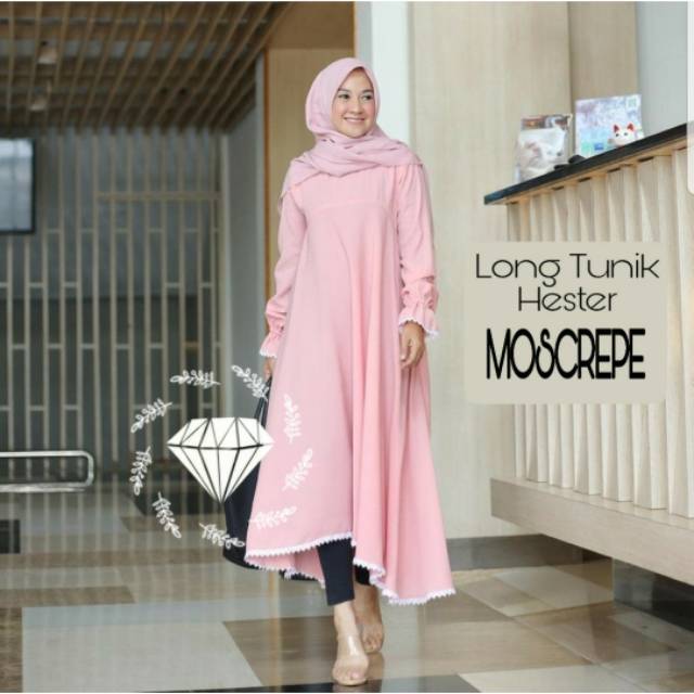 TUNIK HESTER, LONG TUNIK, MOSCREPE, GAMIS, MUSLIM