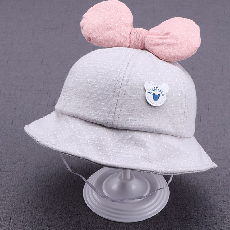 Topi Bucket Anak Bayi Pita polkadot Bearyaboo lucu import-Abu
