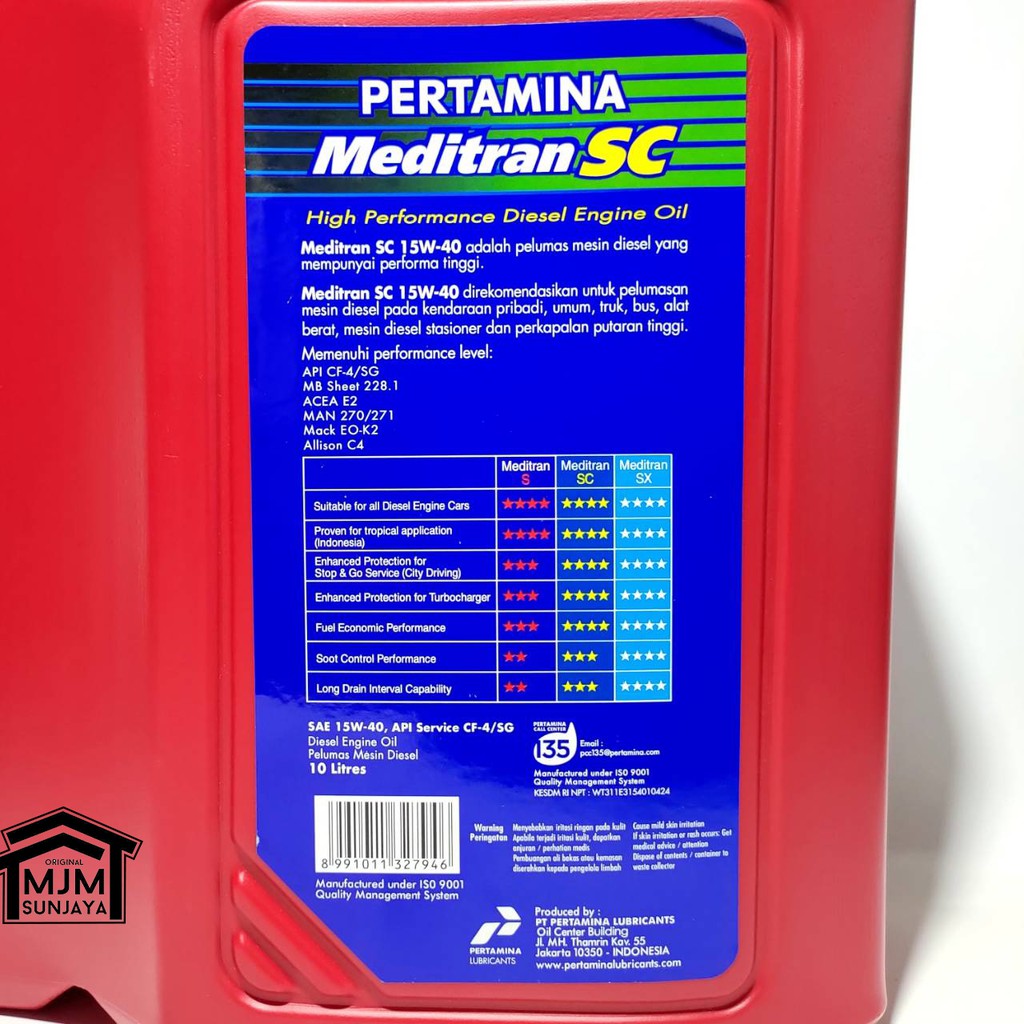 Oli Pertamina Meditran SC 10 Liter 15W-40 Mesin Diesel Solar Galon 10L 15W40 SC40 Original 100% ASLI