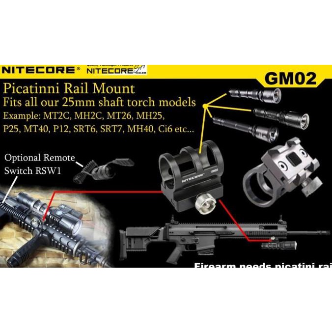 READY STOK  NITECORE Gun Mount Mount Scope Flashlight Airsoft 25mm Picatinni Rail