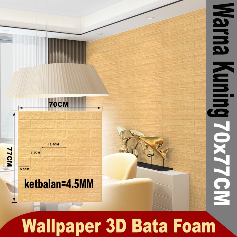 (Aimilo)  Wallpaper Dinding 3D Foam Motif Bata Dekorasi Dinding Kamar Ukuran 70 x 77CM Kamar Paling Murah-W5-7 Kuning 4.5mm