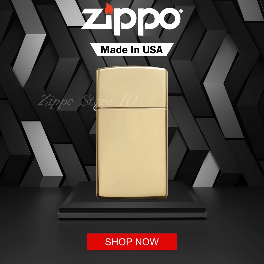 Korek Zippo Slim High Polish Brass 1654B Original Garansi Resmi