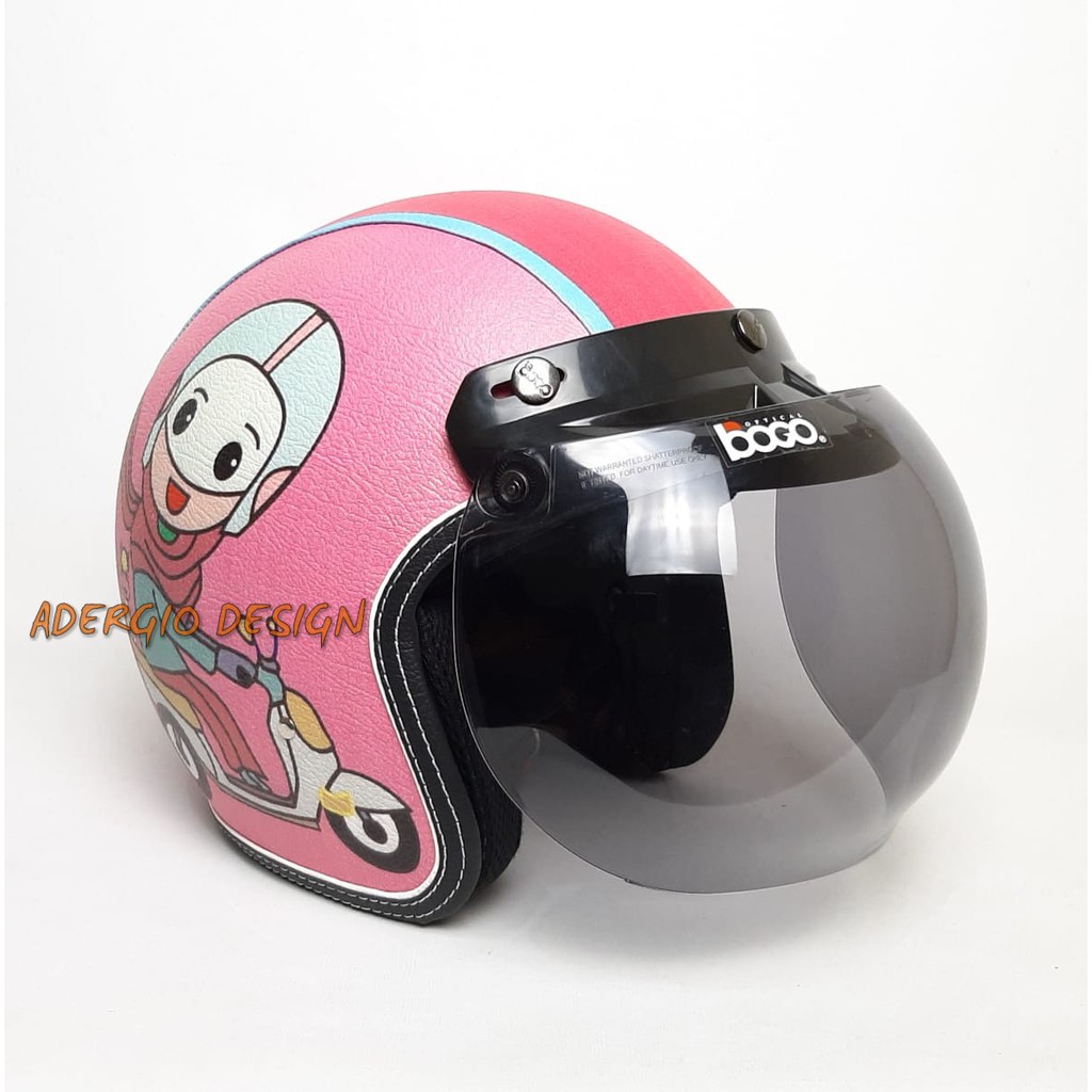 HELM BOGO Motif Hijab Pink Full Kulit Retro Klasik