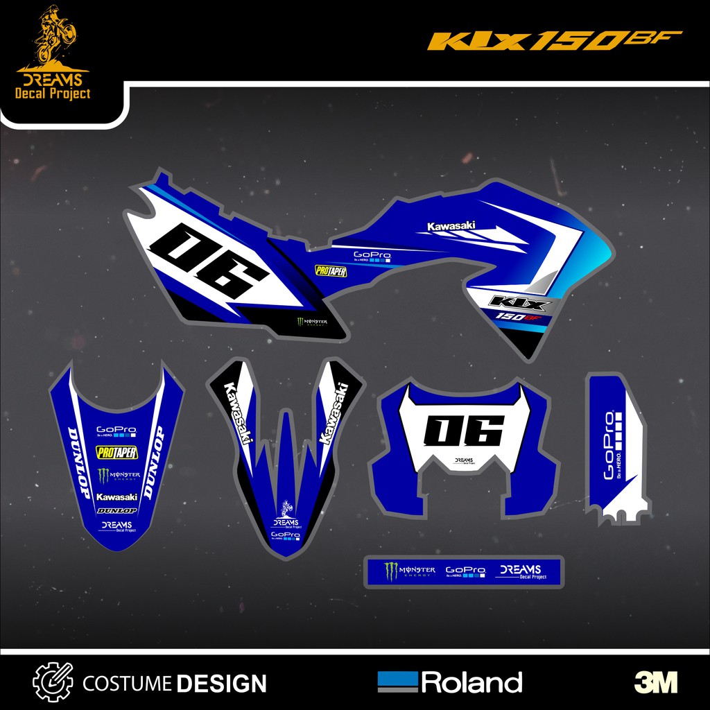 Decal KLX 150 BF Biru Hitam