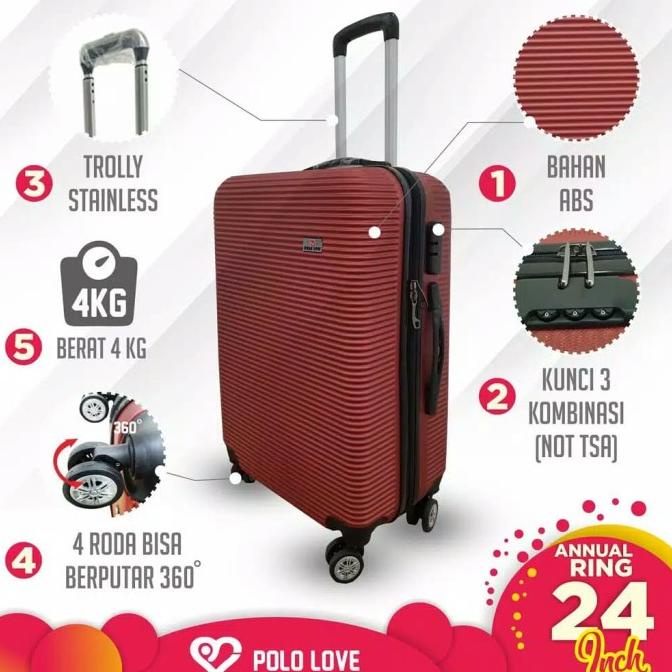 Koper 24 inch Fiber Hardcase Travel Murah Bagasi Ringan Roda 4 Medium