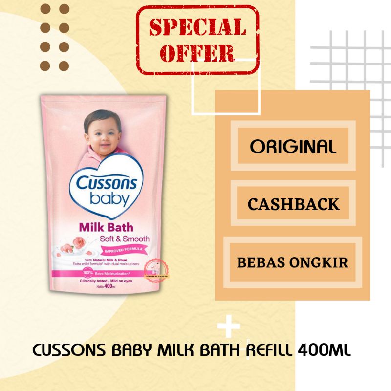 SABUN BAYI CUSSONS BABY MILK BATH SOFT & SMOOTH 400ML REFILL SABUN CUSSONS POUCH400 ML
