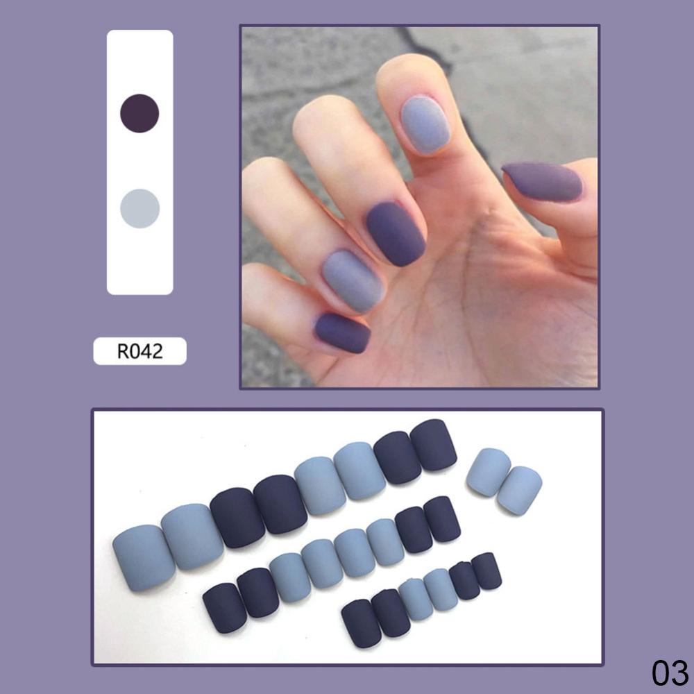 Timekey 24pcs / Set Kuku Palsu Full Cover Motif Bunga Aster Matte Dengan Lem Untuk Nail Art A7K4