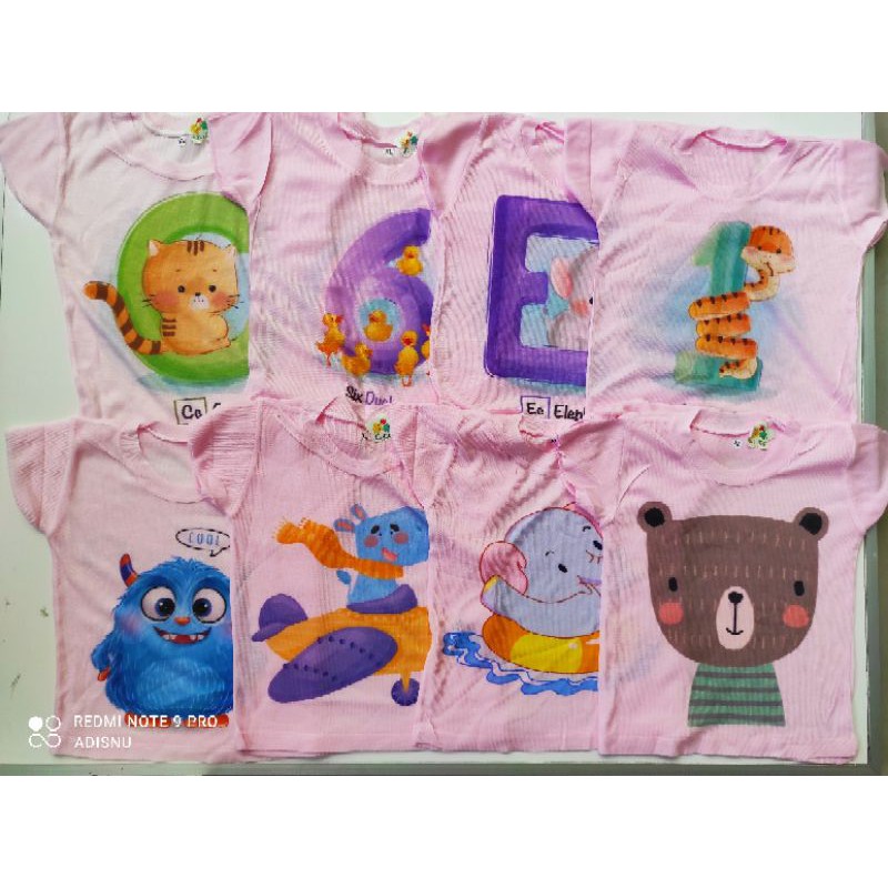 Kaos Oblong Harian Bayi Motif Karakter Khusus Warna PINK