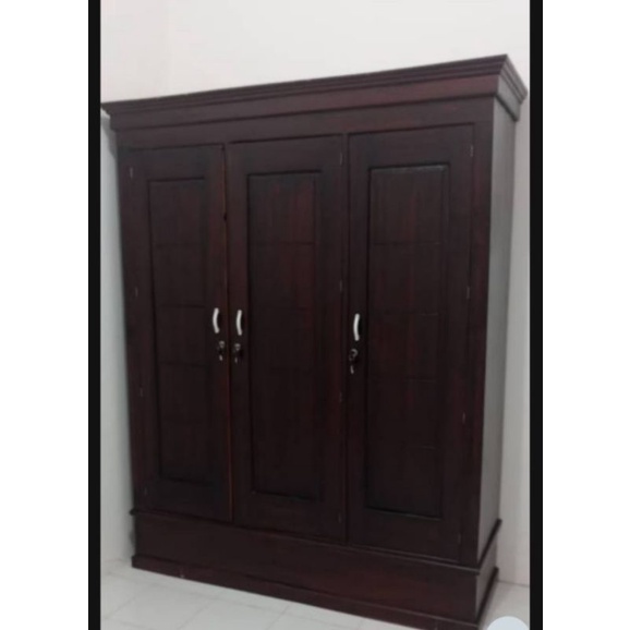 lemari jati pintu 3 finishing plitur + tempat hijab