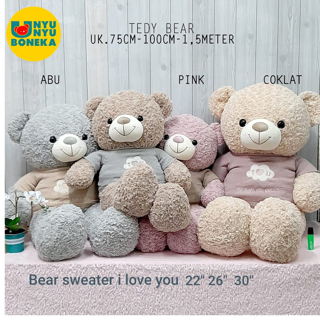 Boneka Teddy Bear Sweater I Love You 100CM Bear House Impor Kado Ultah