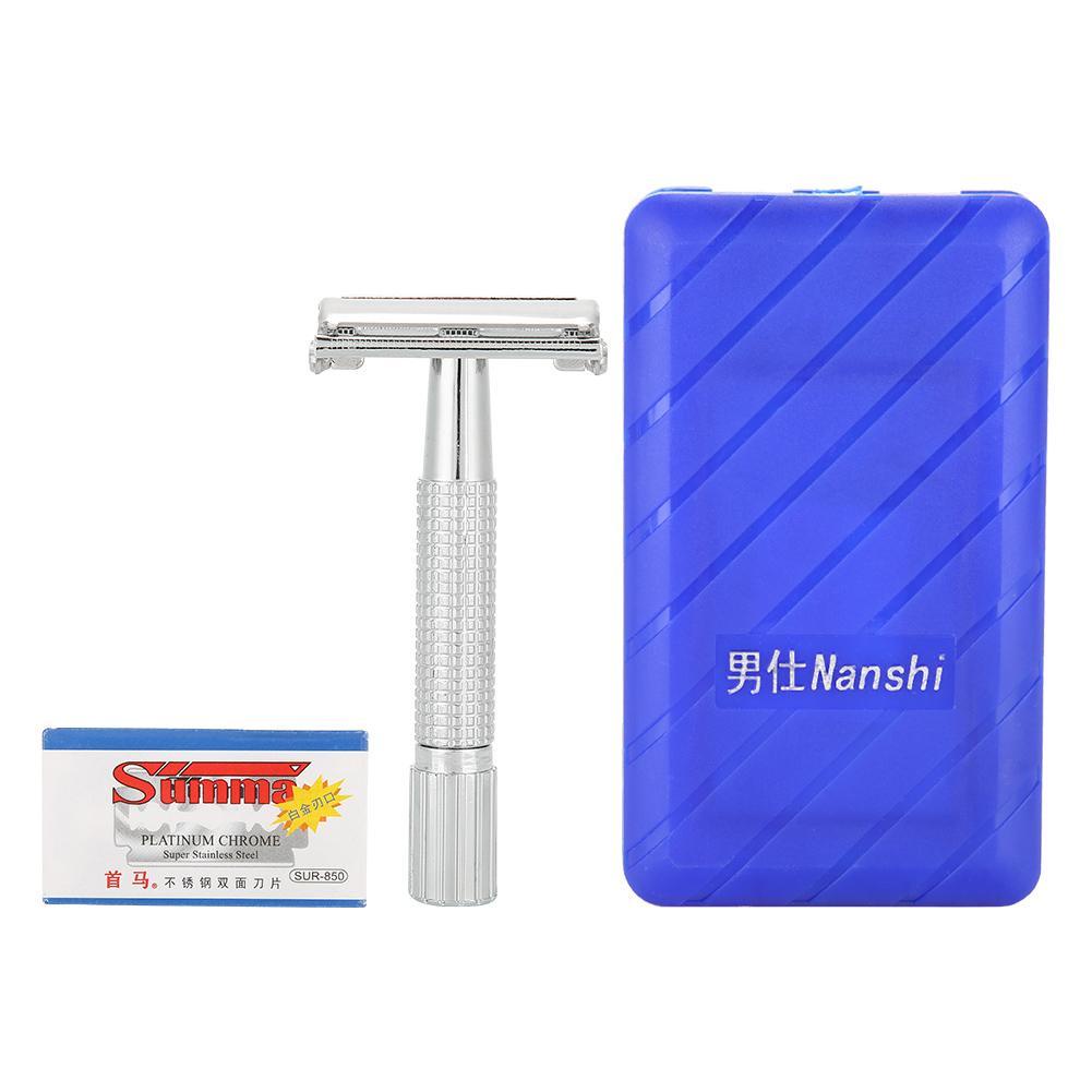 Manual Mens Razor Pisau Cukur Dua Sisi Bahan Stainless Steel Jenggot Alat Cukur dengan Case