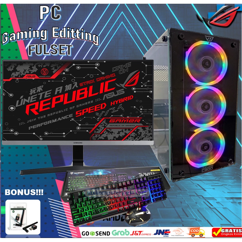 Pc Fulset Gaming Editting Intel i7 Ram 16 Gb VGA 4Gb SSD 256GB LED Samsung 24 Inch Free Wifi