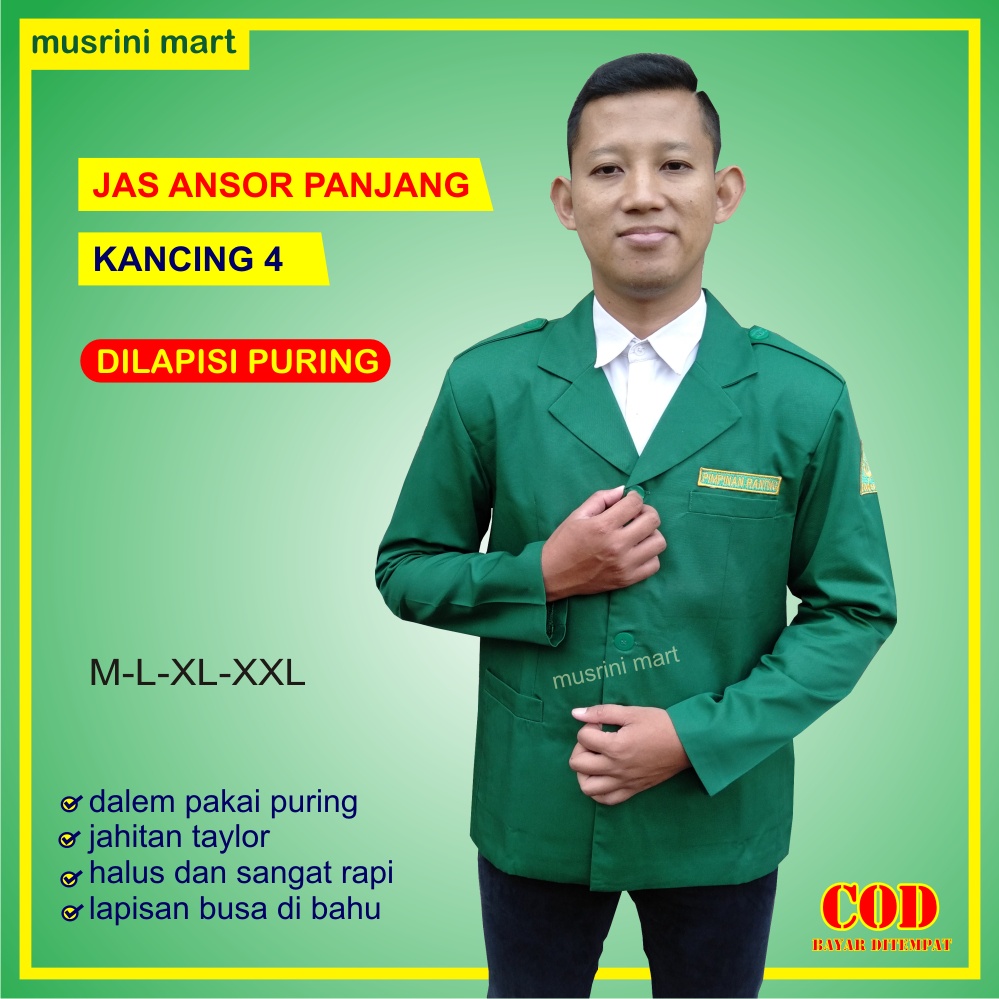 Jas Ansor Lengan Panjang Kancing 4  Jahitan Taylor Halus Rapi Premium Quality Atribut Ansor Banser M