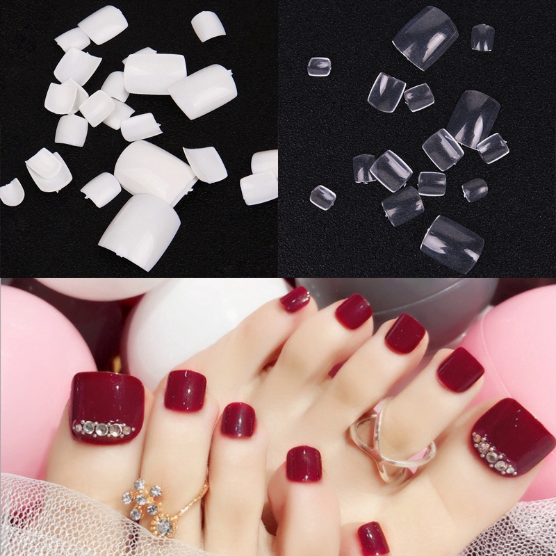 100pcs Acrylic Foot Fake Nails Toe Kuku Palsu Tips Nail Art Untuk UV Gel Manicure Buatan Kuku Jari Kaki Bening