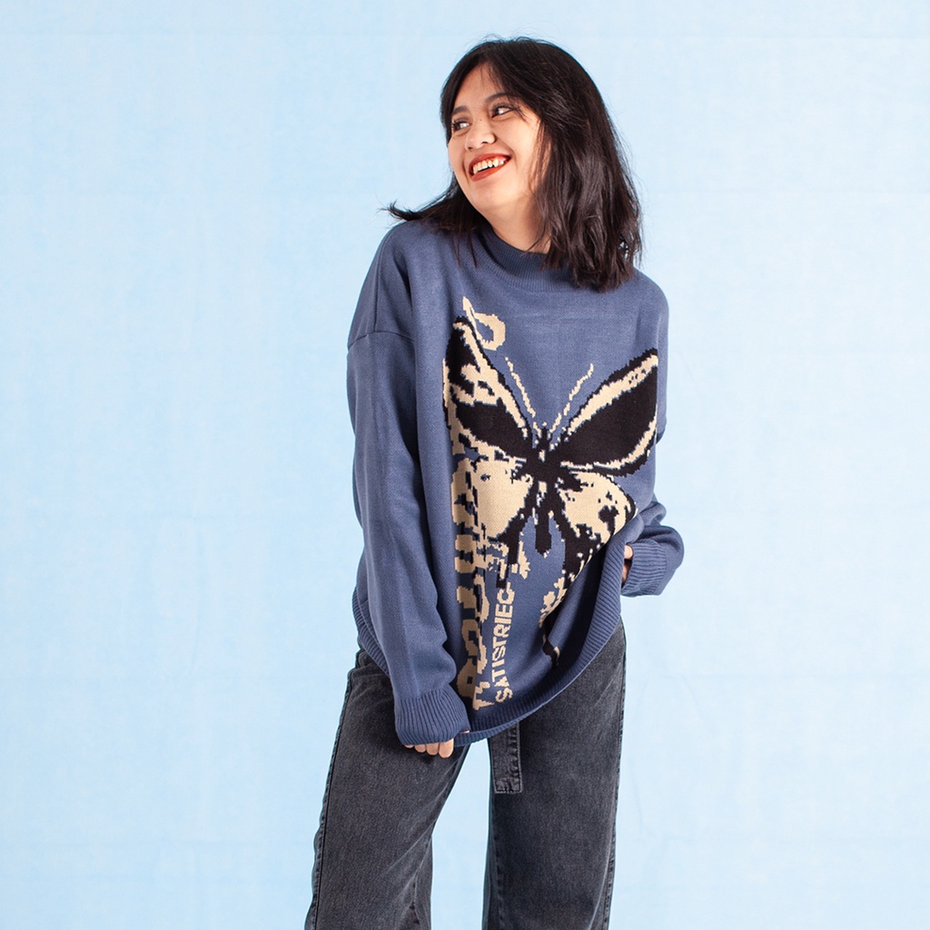 Yesyou Butterfly Blue Jeans Oversized Knitwear