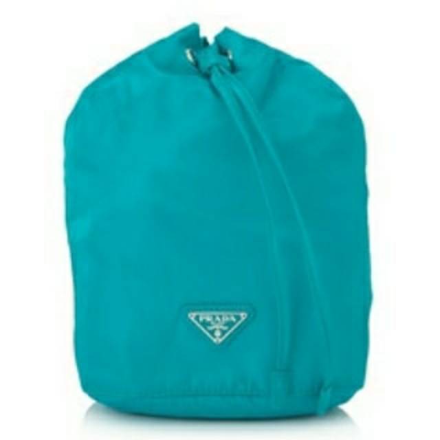 NEW PRADA Drawstring Turquoise AUTHENTIC Pouch Tas Wanita