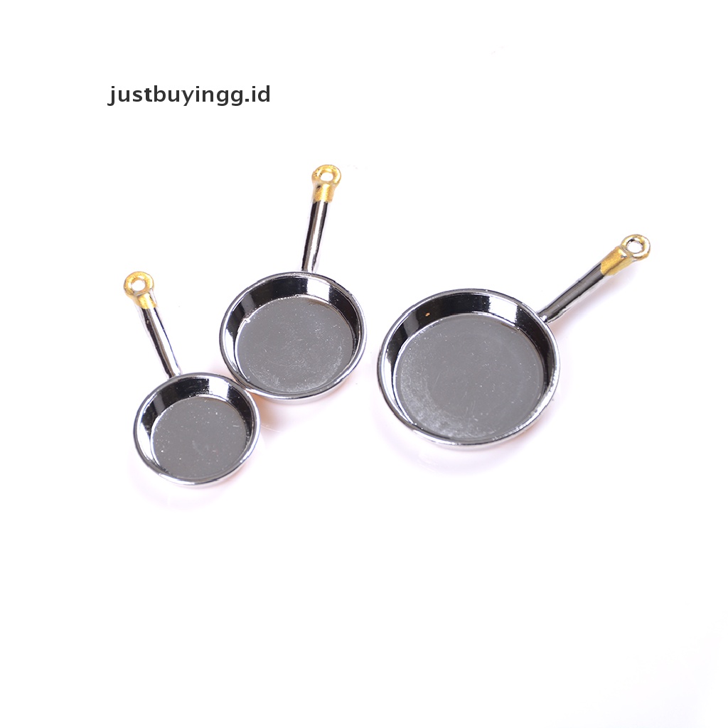 Justbuyingg.Id 3pcs / Set Mainan Miniatur Wajan Penggorengan Bahan Metal Untuk Aksesoris Rumah Boneka