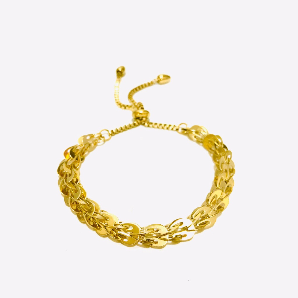 Gelang Serut Titanium Wanita Lapis Emas Anti Karat GST-32-26-AMK/SDR