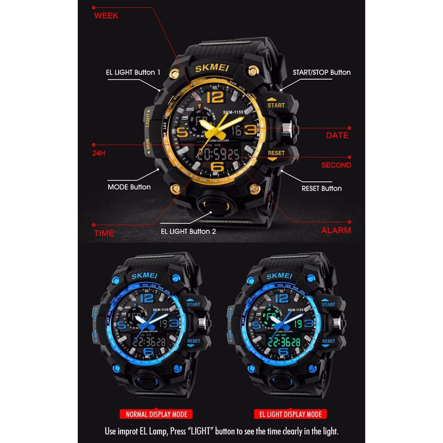 Jam Tangan Pria Sport Original Skmei 1155 Anti Air / G Shock Digitec