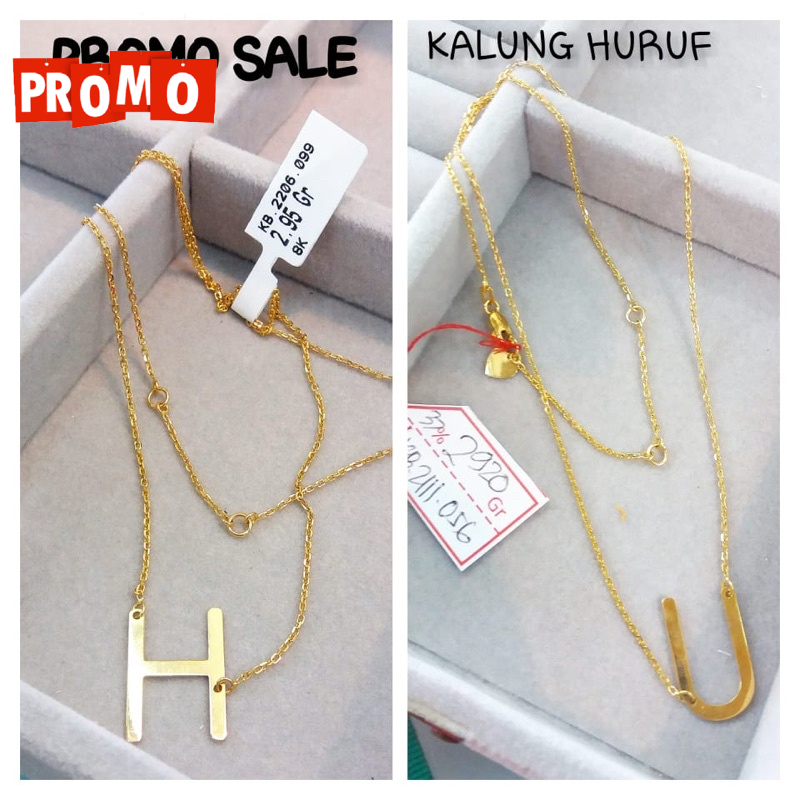 KALUNG HURUF ALPHABET KADAR 375/8K PROMO TERMURAH