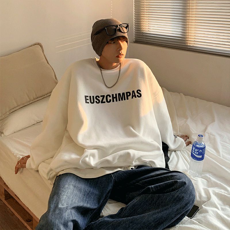 Sweater Fleece Pria Wanita (S - 6XL) SIMPLE Words EUSZCHMPAS Bigsize Crewneck Oversize Korean Style Sweatshirt FEAR OF GOD oblong hip hop Essentials Cream White